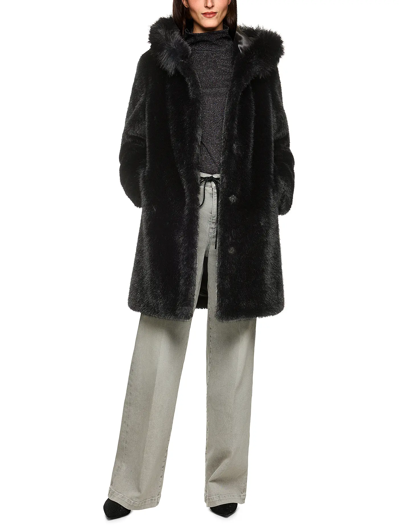 MARC CAIN | Mantel in Felloptik | schwarz